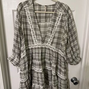 Free People Plaid Dress/Tunic with Lace Accents